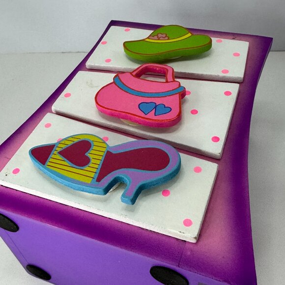 Novelty Girl Jewelry Trinket Box 3 Drawers Multicoloured Whimsical Wood 8 inches - Picture 7 of 9